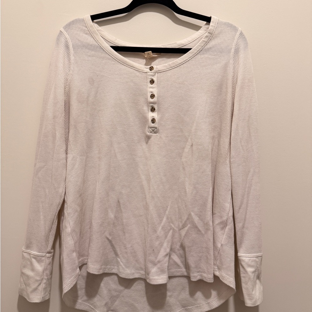 Terra & Sky Cream Long Sleeve Henley Top